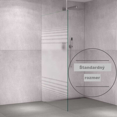 VITRO Sklenená sprchovacia zástena z číreho skla - so sieťotlačou "Pásikový dekor" a PERL - efektom. Hrúbka skla = 8 mm / Výška = 2000 mm /  Šírka: 800 mm, 900 mm, 1000 mm, 1200 mm, alebo 1400 mm