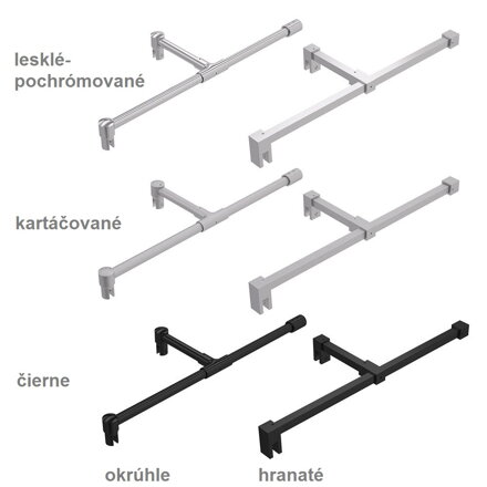 Stabilizačná tyč - "Sklo - Sklo - Stena". Prevedenie: Okrúhla / Lesklá / Pochrómovaná. L = 1000, 1200,  alebo 1500 mm