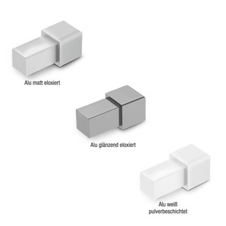QUADRO - Vonkajšie a vnútorné rohy hliníkové - povrch matne eloxovaný - h = 8,10,11 a 12,5 mm